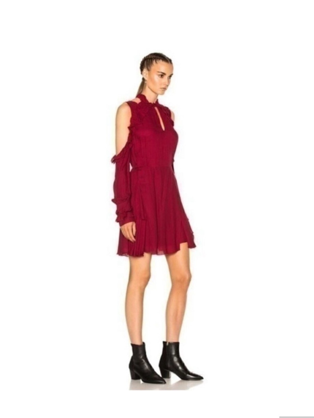 IRO Burgundy Cold-Shoulder Ruffle Mini Dress - Picture 4 of 12